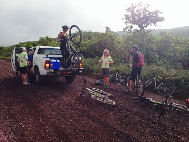 Unloading Bikes from a Galapagos Taxi